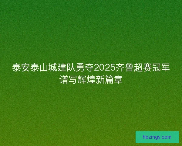 泰安泰山城建队勇夺2025齐鲁超赛冠军谱写辉煌新篇章